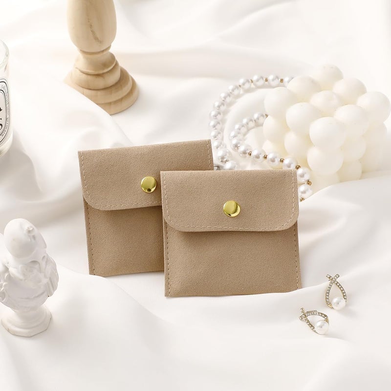 Handmade 40pcs Sand Microfiber Jewelry Pouch Button Bag 8 x 8cm, Jewelry Packaging Bag Luxury Small Favor Bags Jewelry Gift Bags for Earrings Necklaces Bracelet Ring - Image 5